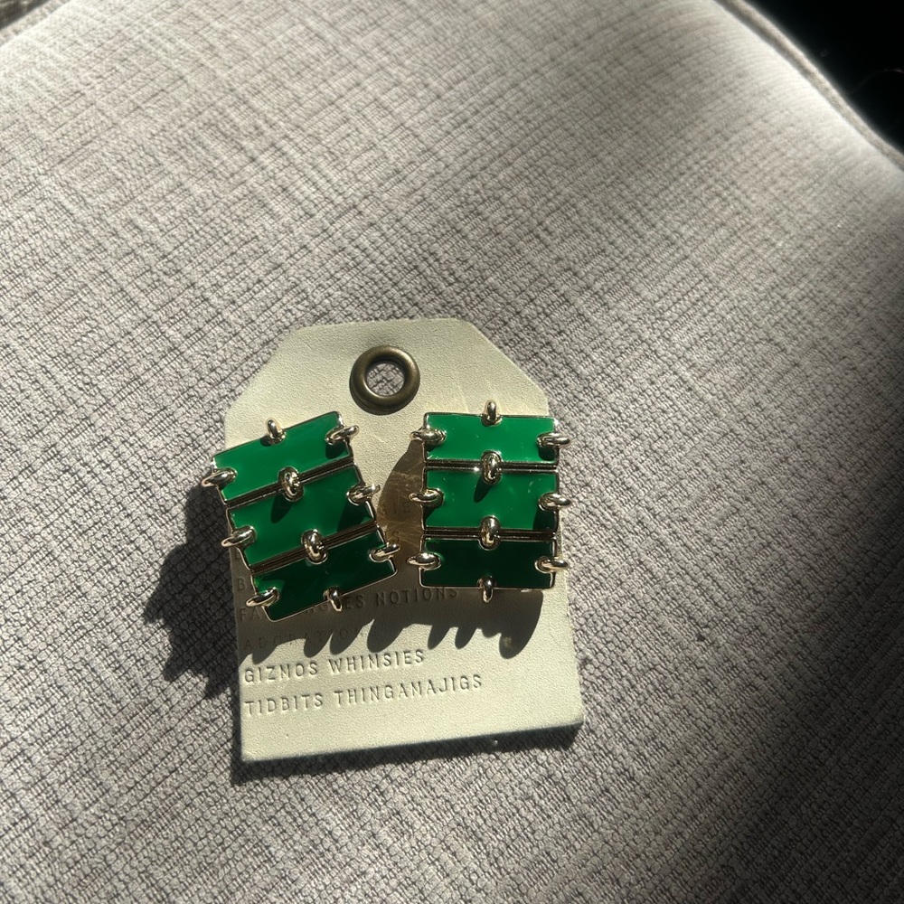 Anthropologie Green and Gold Statement Earrings - Picture 2 of 3
